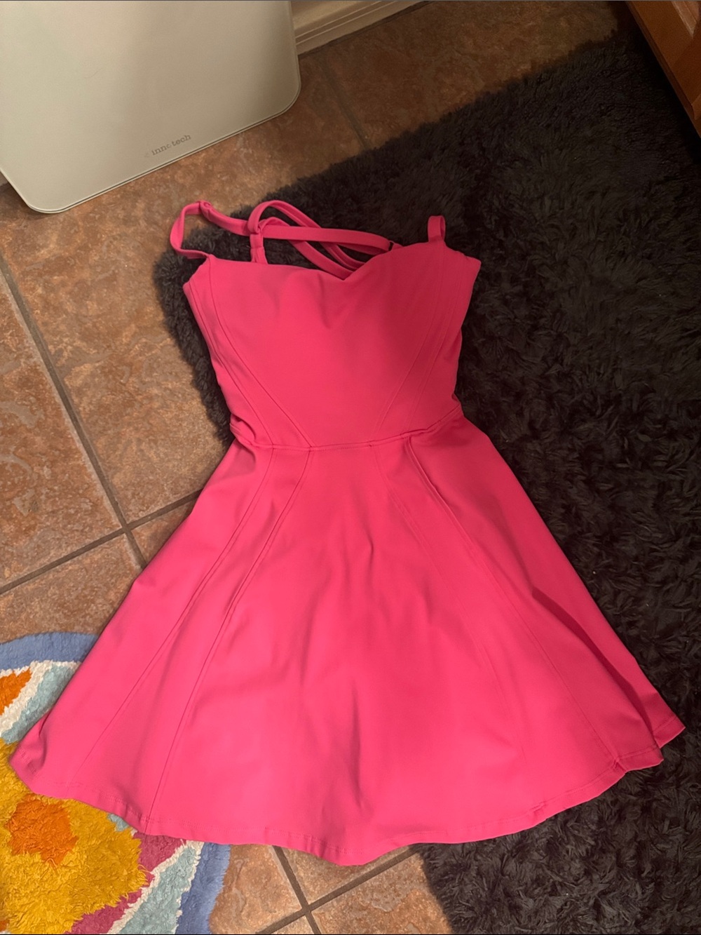 BuffBunny Hot Pink Fit & Flare Mini Dress with Adjustable Straps